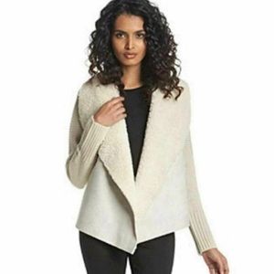 Chelsea & Theodore Faux suede, sherpa knit open cardigan jacket  XXL in "Oyster"